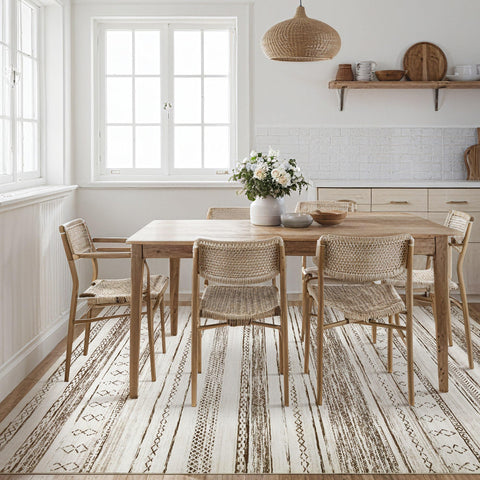 Tortania Boho Moroccan rug in cream brown tones.