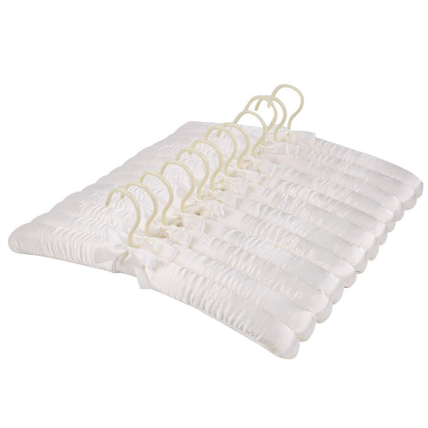Tosnail 12-pack satin padded hangers in ivory keep garments wrinkle-free and organized.