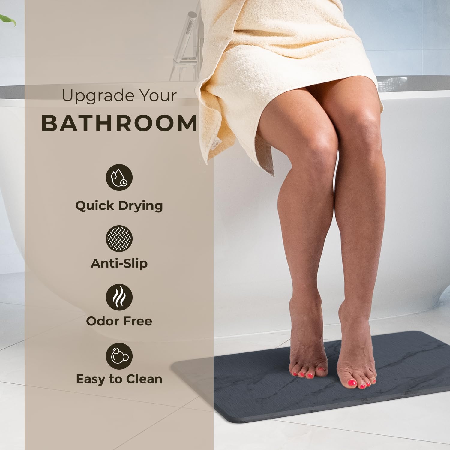 TOSORO Diatomite Bath Mat absorbency demonstrates rapid water drainage and quick drying