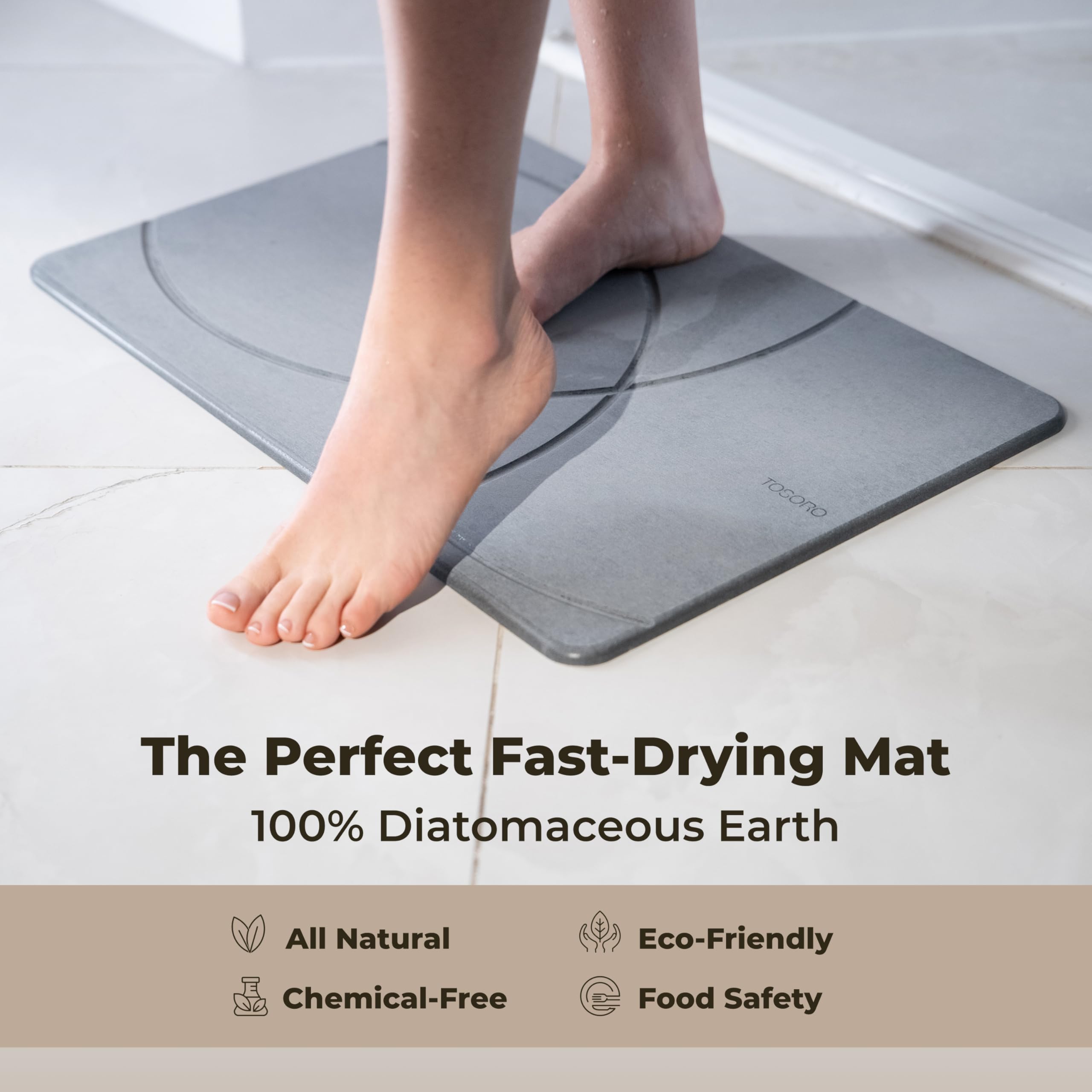 TOSORO Stone Bath Mat easy-clean surface supports periodic upkeep.
