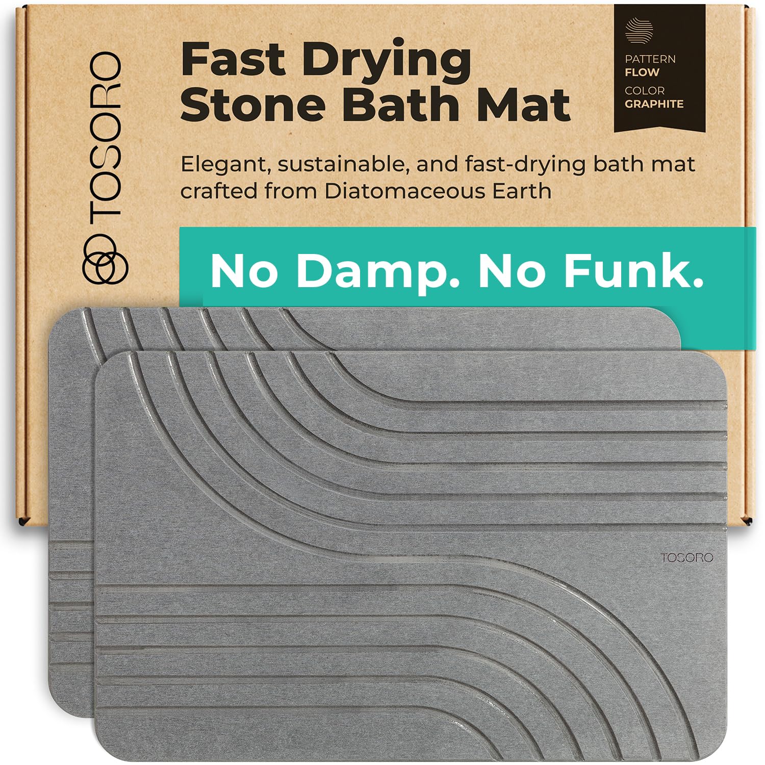 TOSORO stone bath mat graphite, 2pcs, showcasing sleek design and quick-dry function.