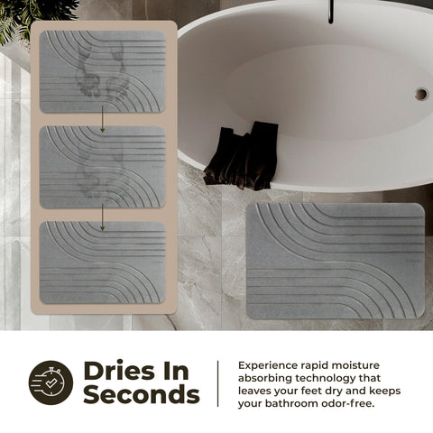 TOSORO stone bath mat graphite anti-slip surface for safe post-shower steps.
