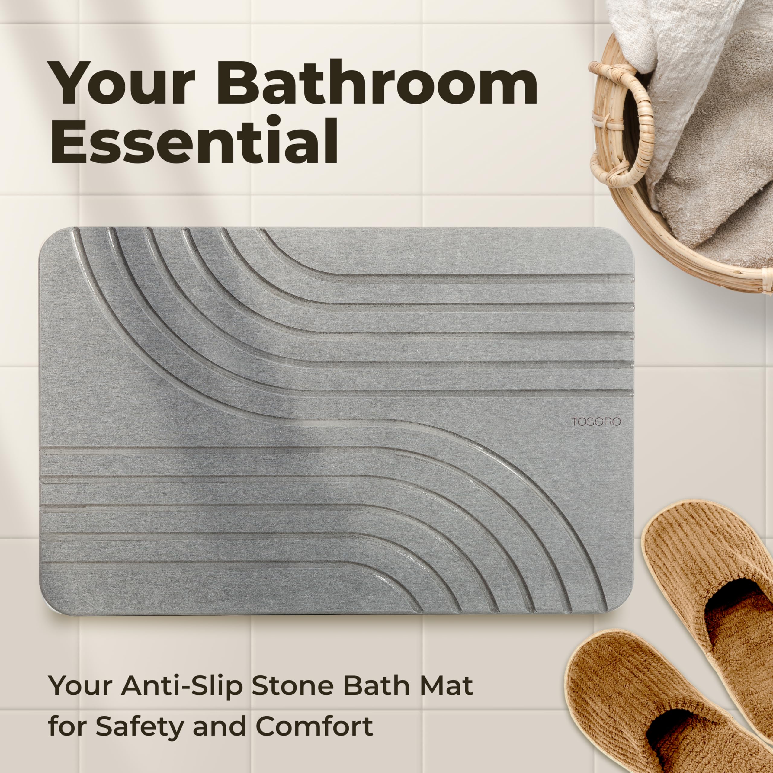 TOSORO stone bath mat graphite ideal gift for bathroom upgrades.