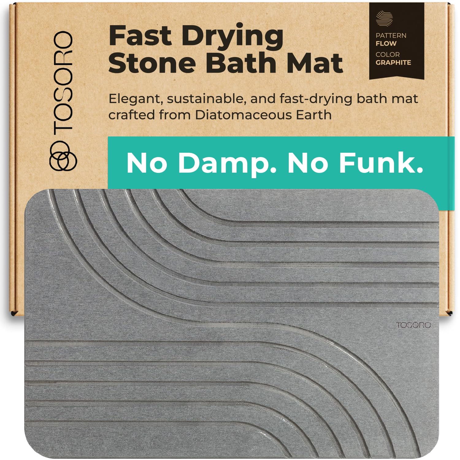 TOSORO graphite stone bath mat with textured surface for quick absorption.