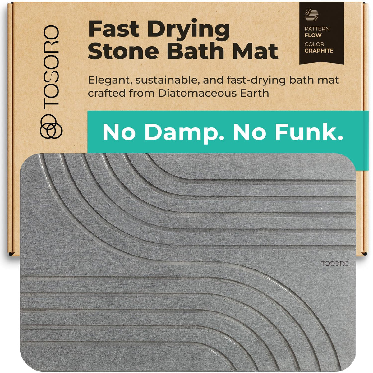 TOSORO graphite stone bath mat with textured surface for quick absorption.