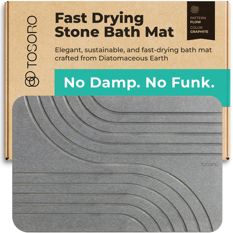 TOSORO graphite stone bath mat with textured surface for quick absorption.