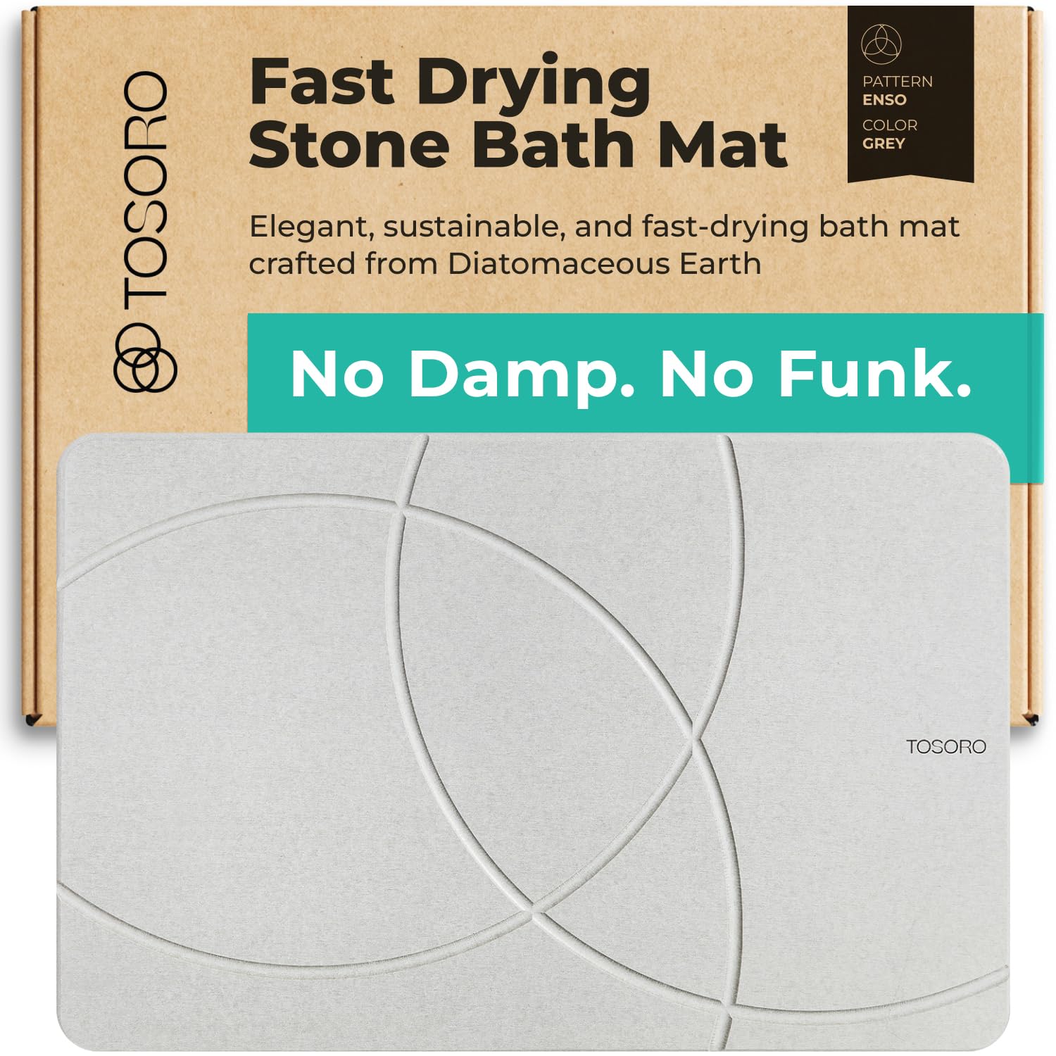 TOSORO stone bath mat grey closeup highlights premium texture for a spa-like bathroom