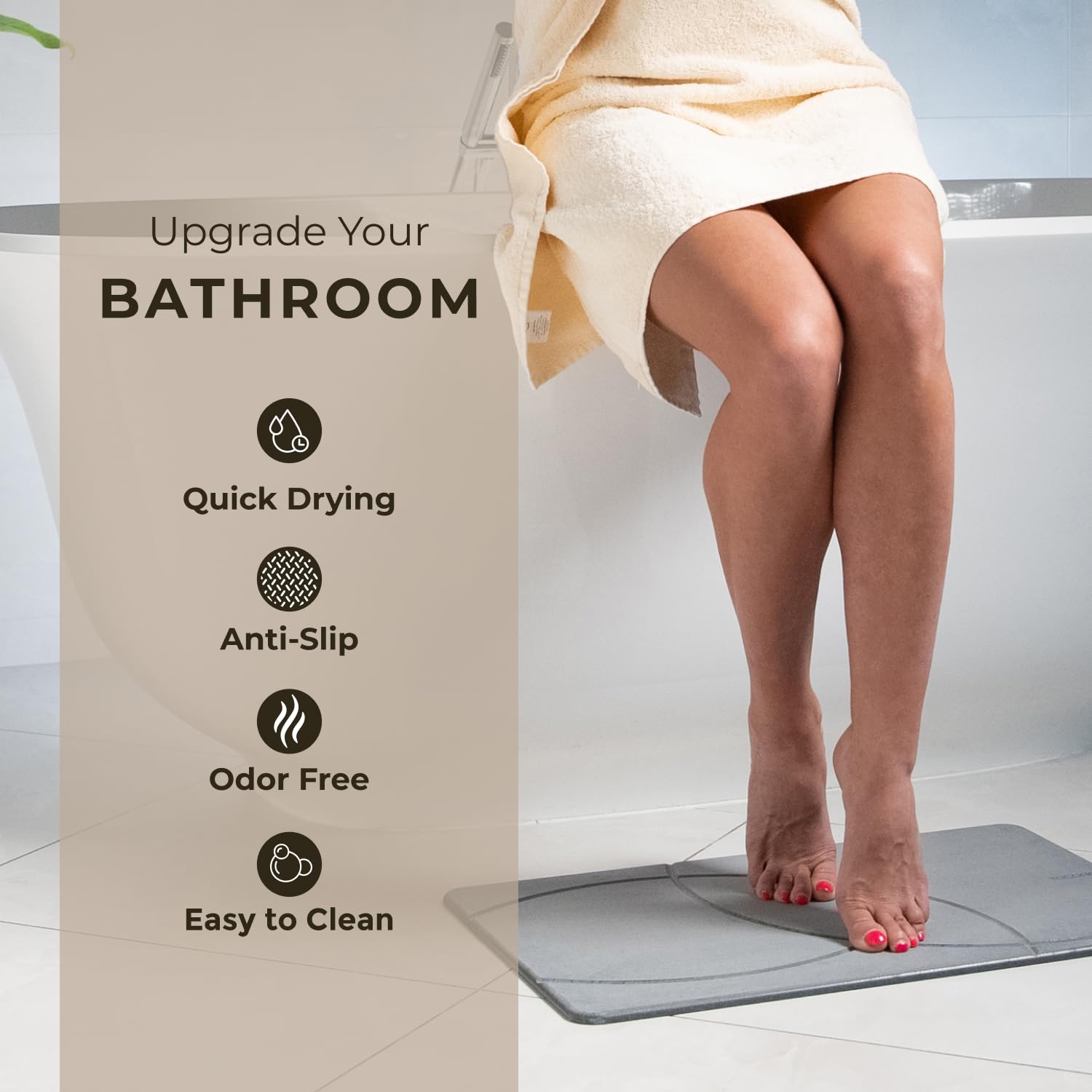 TOSORO Stone Bath Mat non-slip textured surface helps prevent slips after shower.