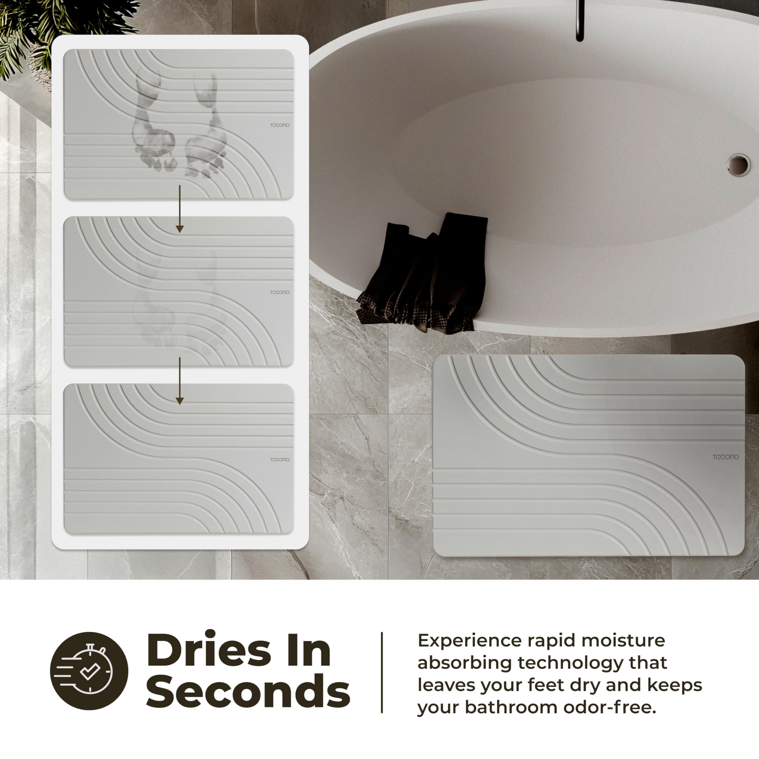 TOSORO stone bath mat quick-dry surface shown in a bright bathroom