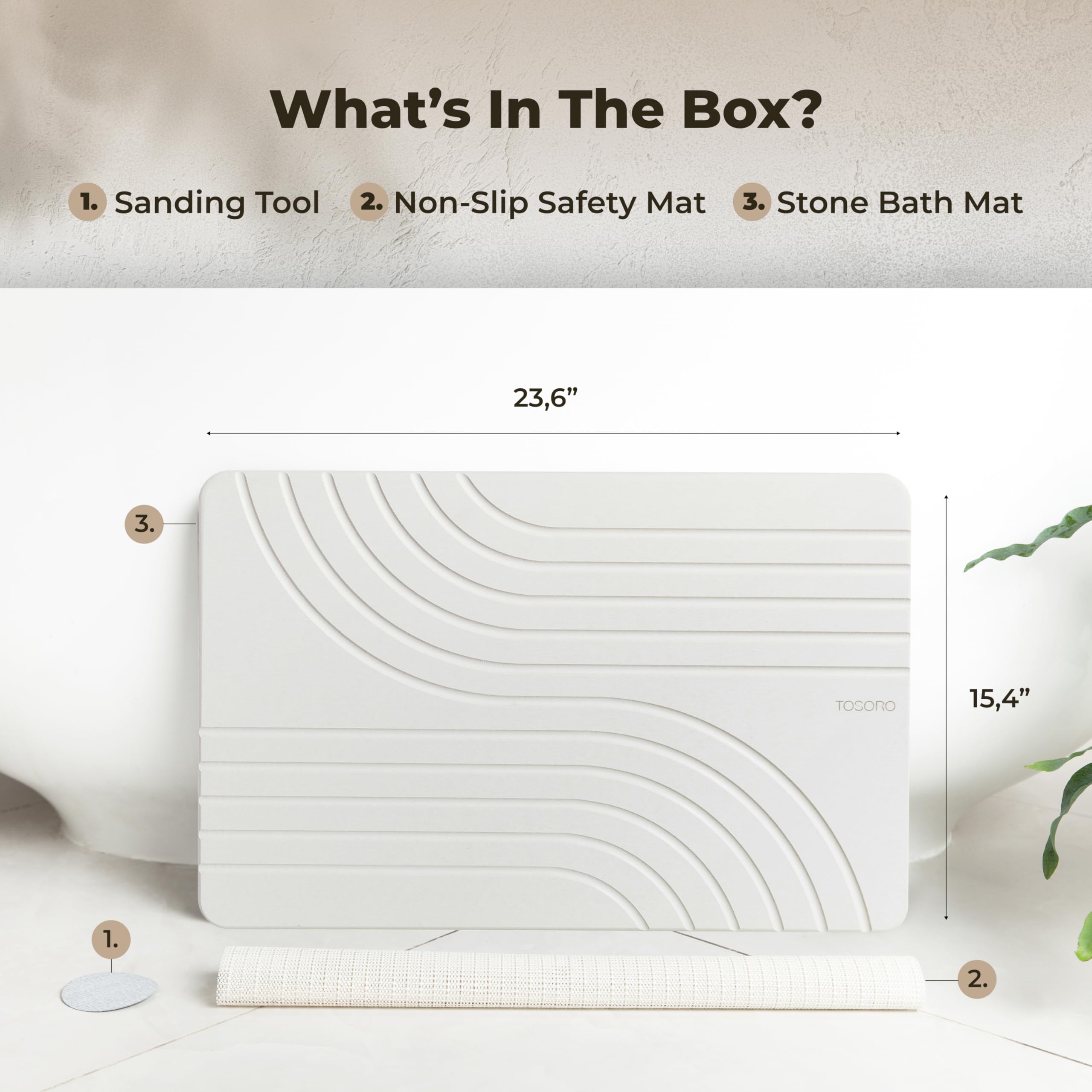 TOSORO Spa-inspired stone bath mat enhances bathroom aesthetics.