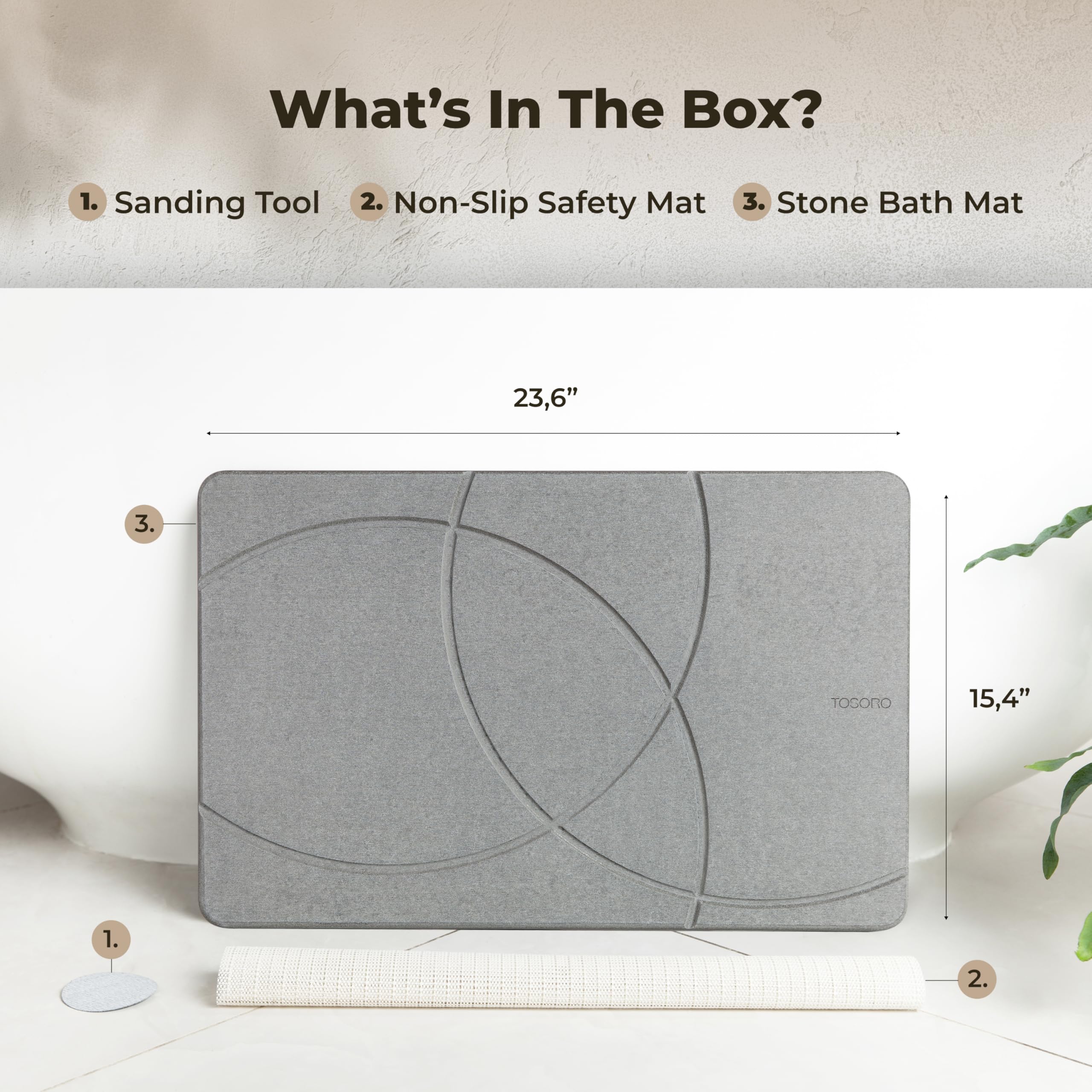 TOSORO Stone Bath Mat ideal under plants and pet bowls.