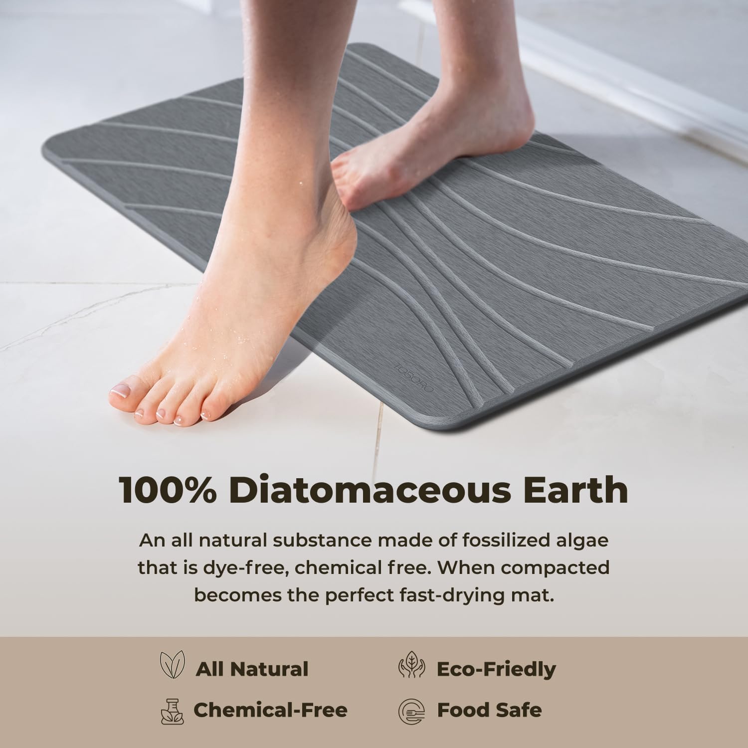 TOSORO Sustainable bath mat, easy to clean with brush or sanding tools.