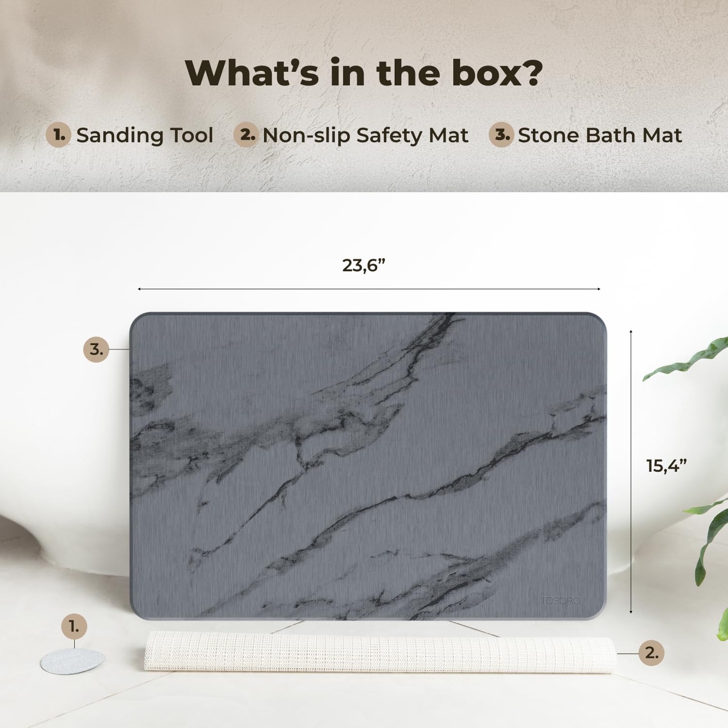 TOSORO Versatile-use Stone Mat fits bathrooms, kitchens, or plant areas