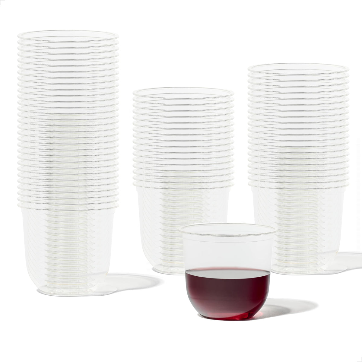 TOSSWARE Natural 12oz Arc cups in clear, durable plant-based material for party use.