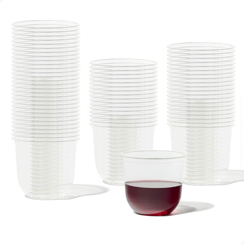 TOSSWARE Natural 12oz Arc cups in clear, durable plant-based material for party use.