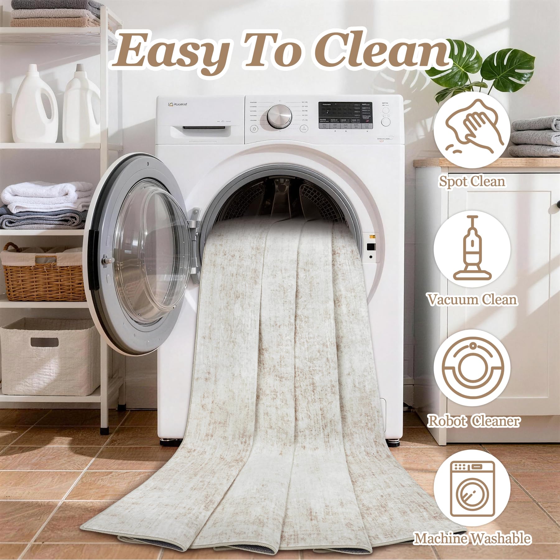 Tosuoka distressed neutral colorway suits diverse decors.