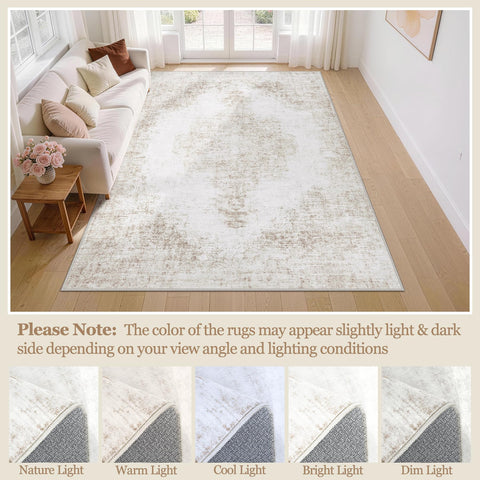 Tosuoka large beige area rug enhances spacious living areas.