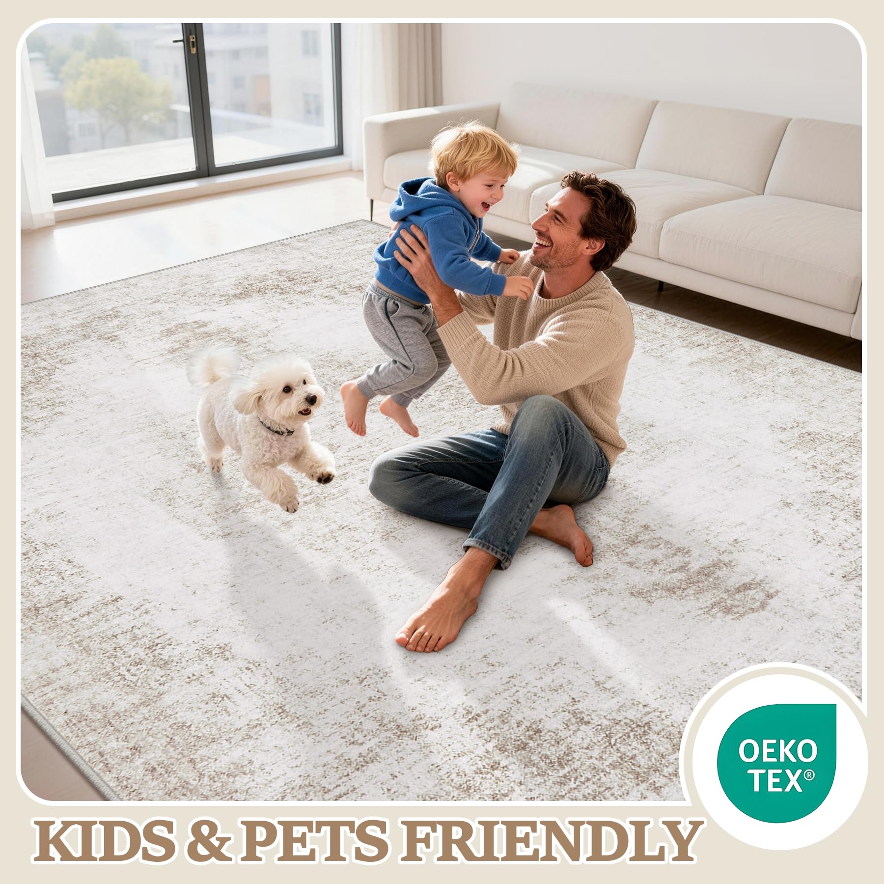 Tosuoka non-slip rubber backing keeps the rug in place on hard floors.