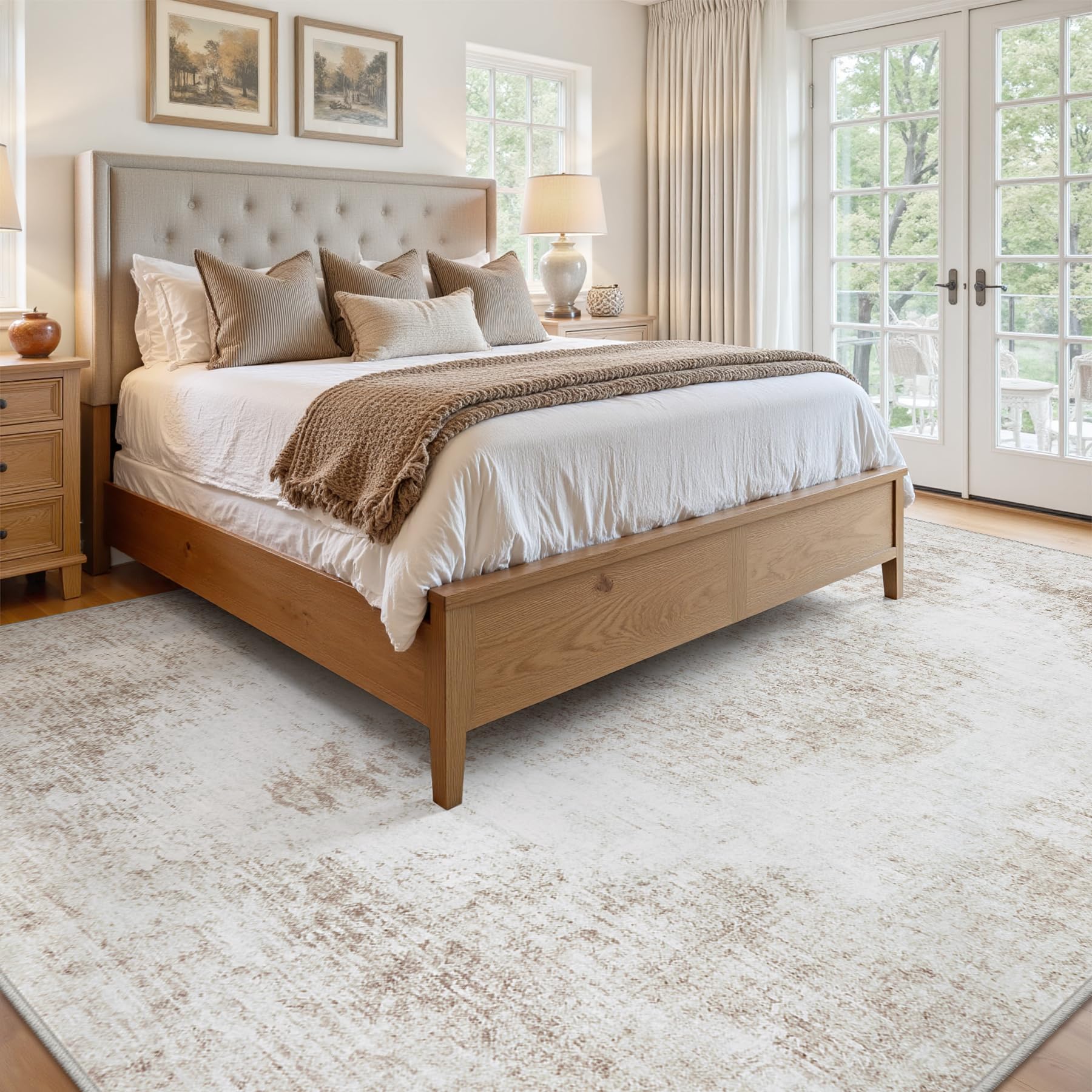 Tosuoka vintage beige medallion pattern adds classic style to any room.