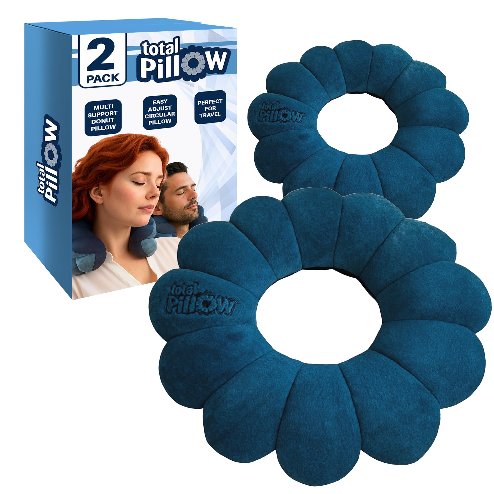 Total Pillow donut pillow travel headrest provides secure neck support during flights