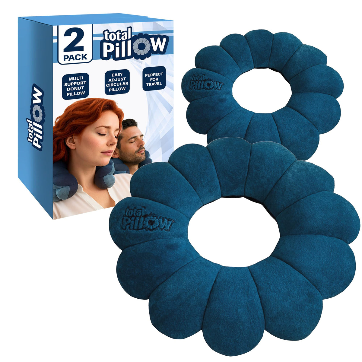 Total Pillow donut pillow travel headrest provides secure neck support during flights