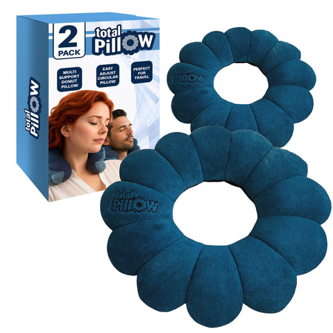 Total Pillow donut pillow travel headrest provides secure neck support during flights