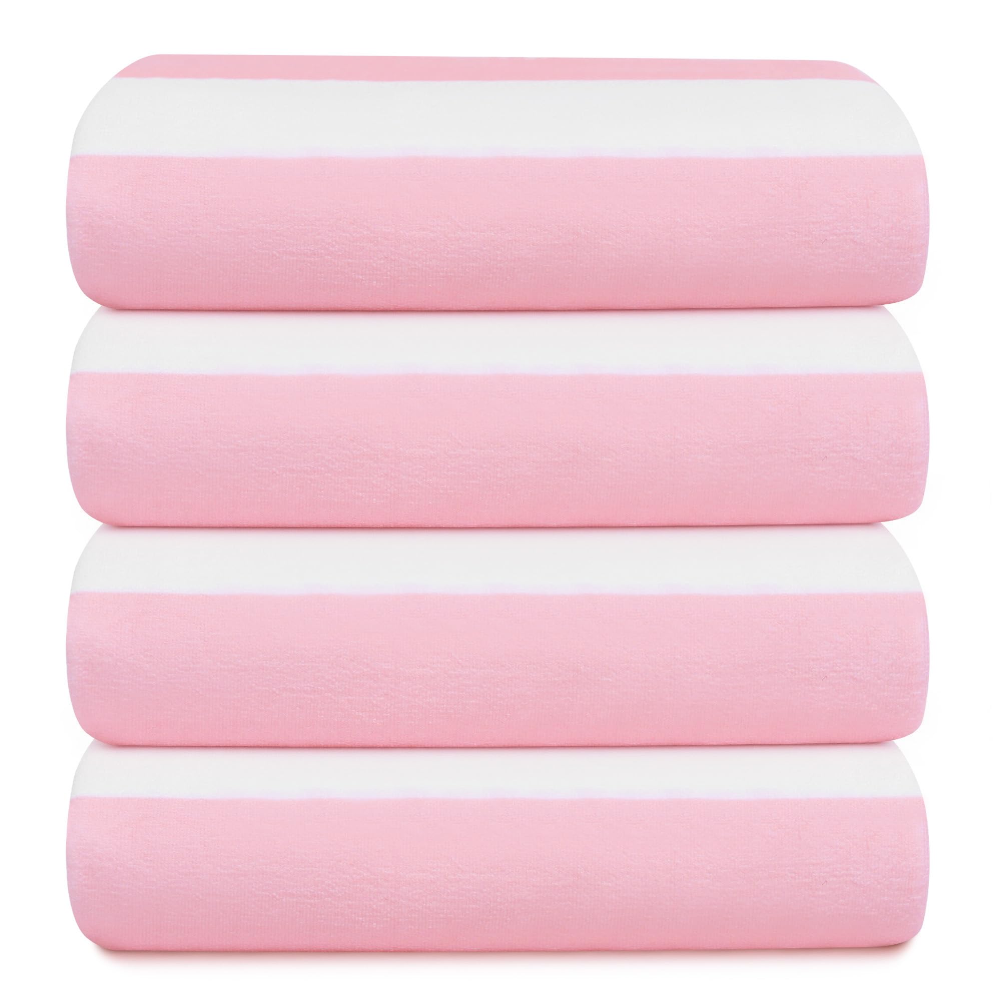 Touchat 4-pack on display, vibrant pink stripe towels ready for family trips
