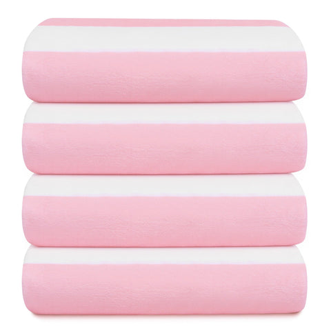 Touchat 4-pack on display, vibrant pink stripe towels ready for family trips