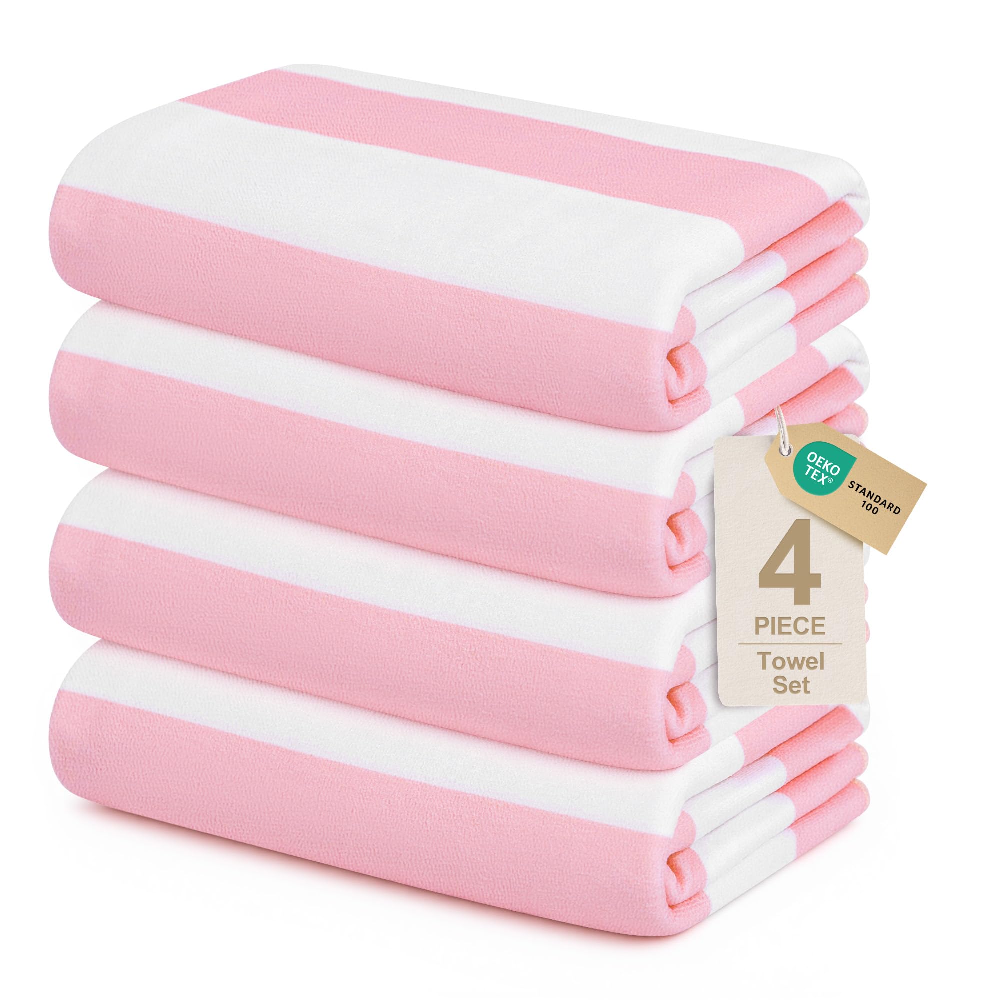 Touchat oversized pink stripe beach towel, 30x60, full-coverage soft microfiber for comfort