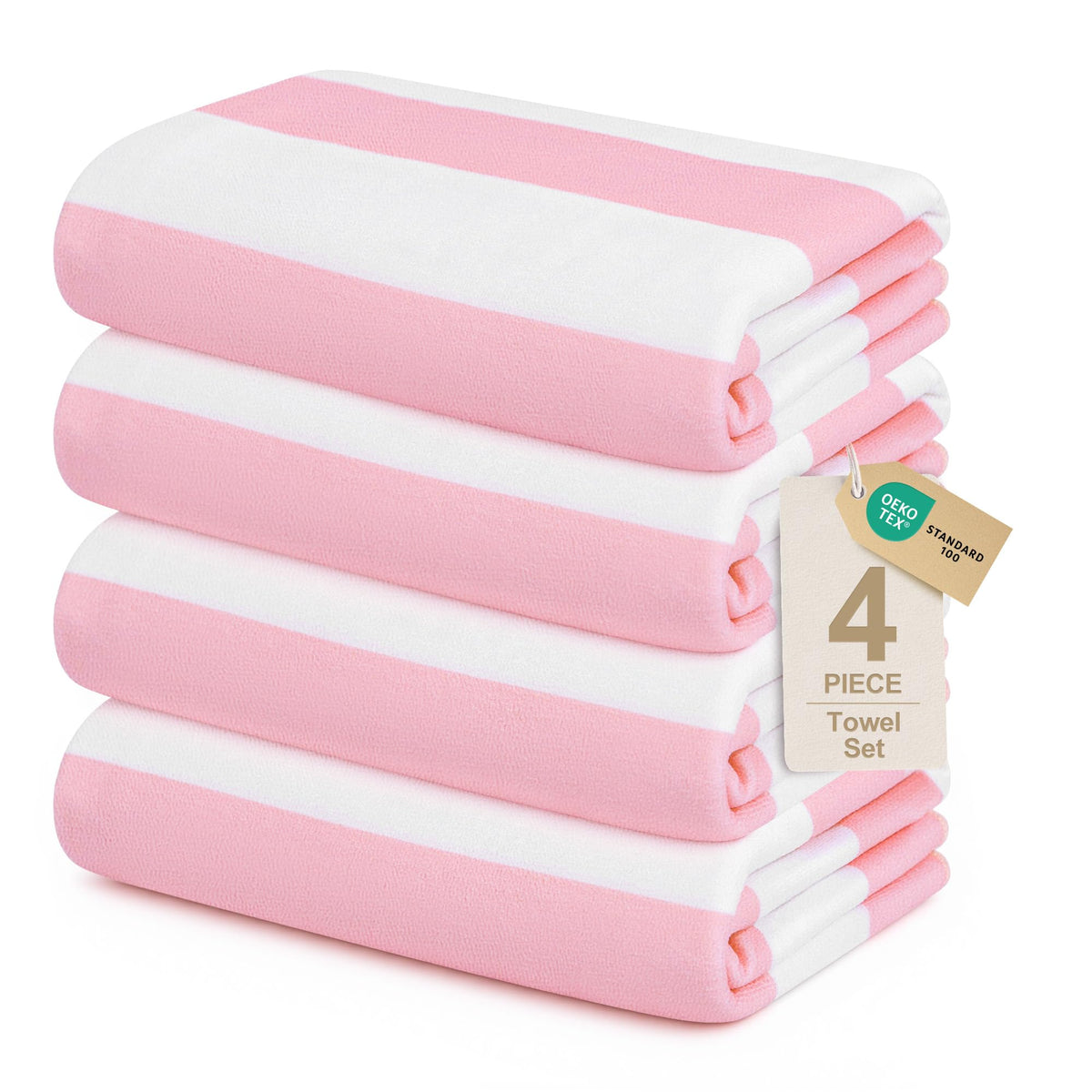 Touchat oversized pink stripe beach towel, 30x60, full-coverage soft microfiber for comfort