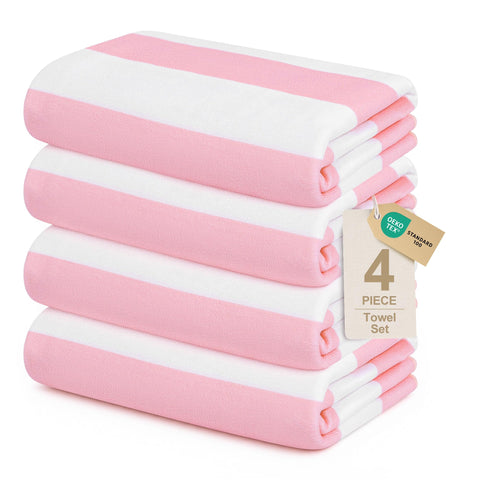 Touchat oversized pink stripe beach towel, 30x60, full-coverage soft microfiber for comfort