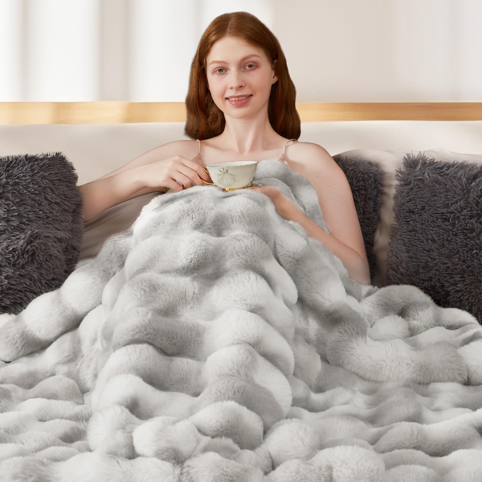 Touchat cosy bedroom setup with Touchat plush throw blanket