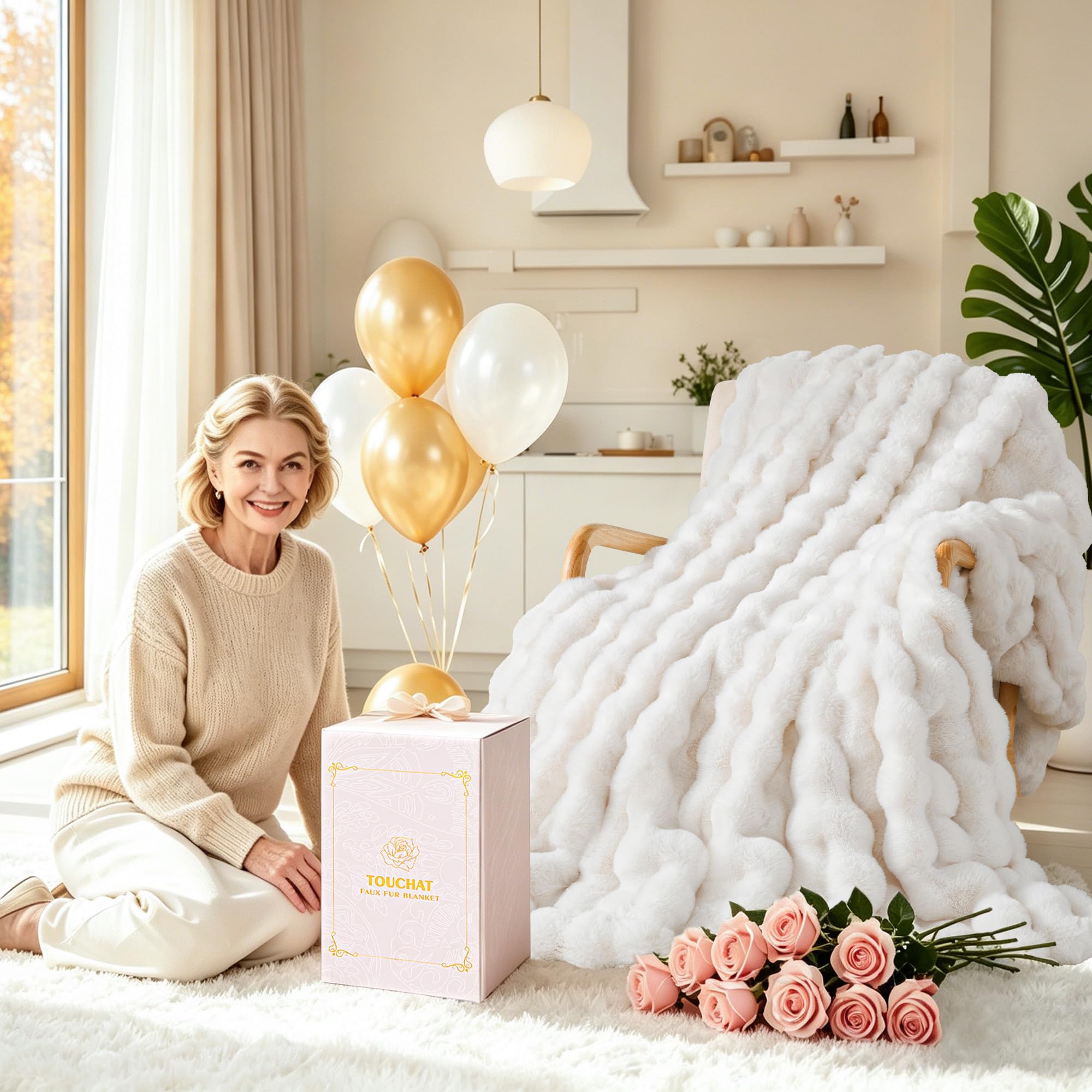 Touchat Luxury throw folded on sofa adds elegant decor and warmth.