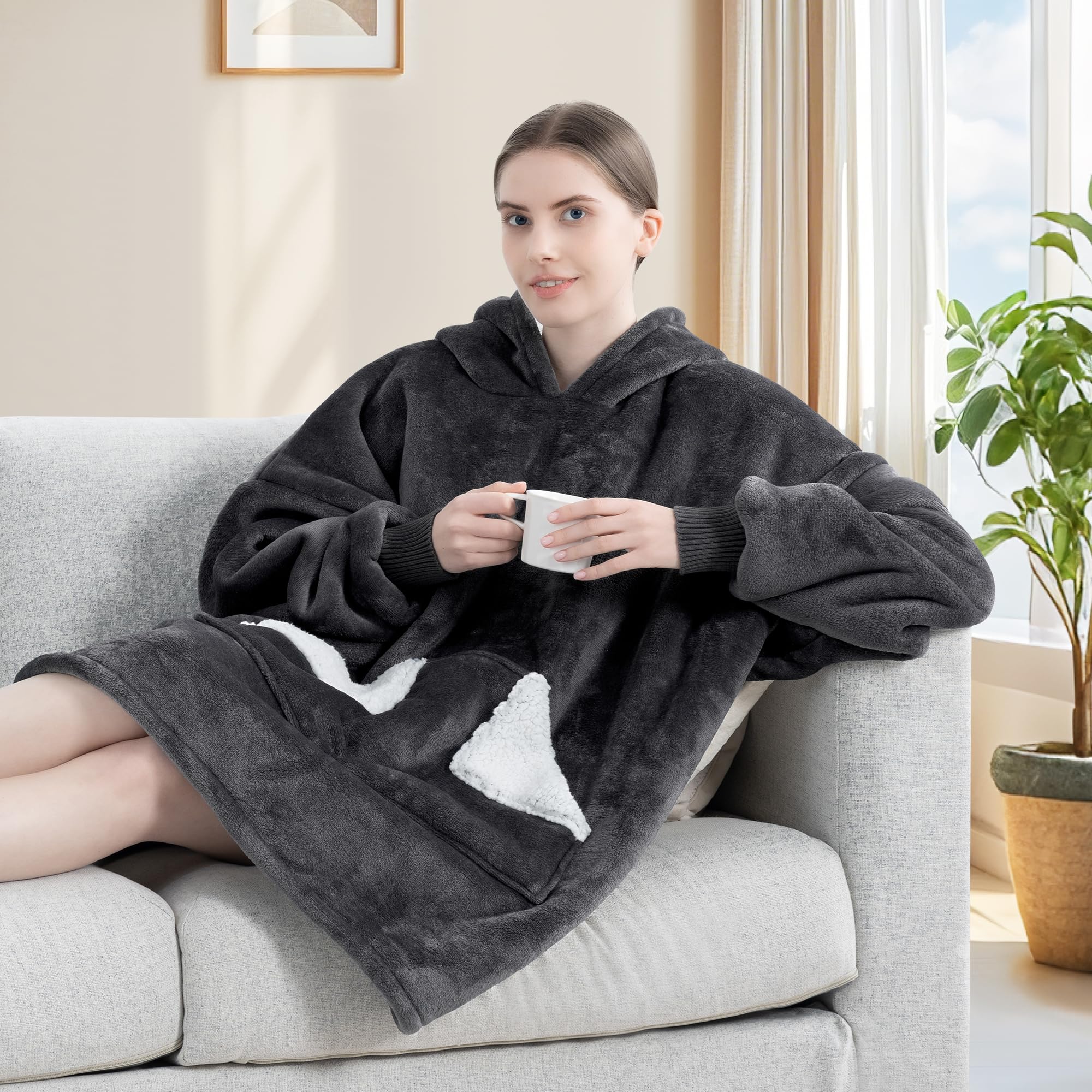Touchat wearable blanket hoodie creates cozy movie nights and relaxed lounging at home.