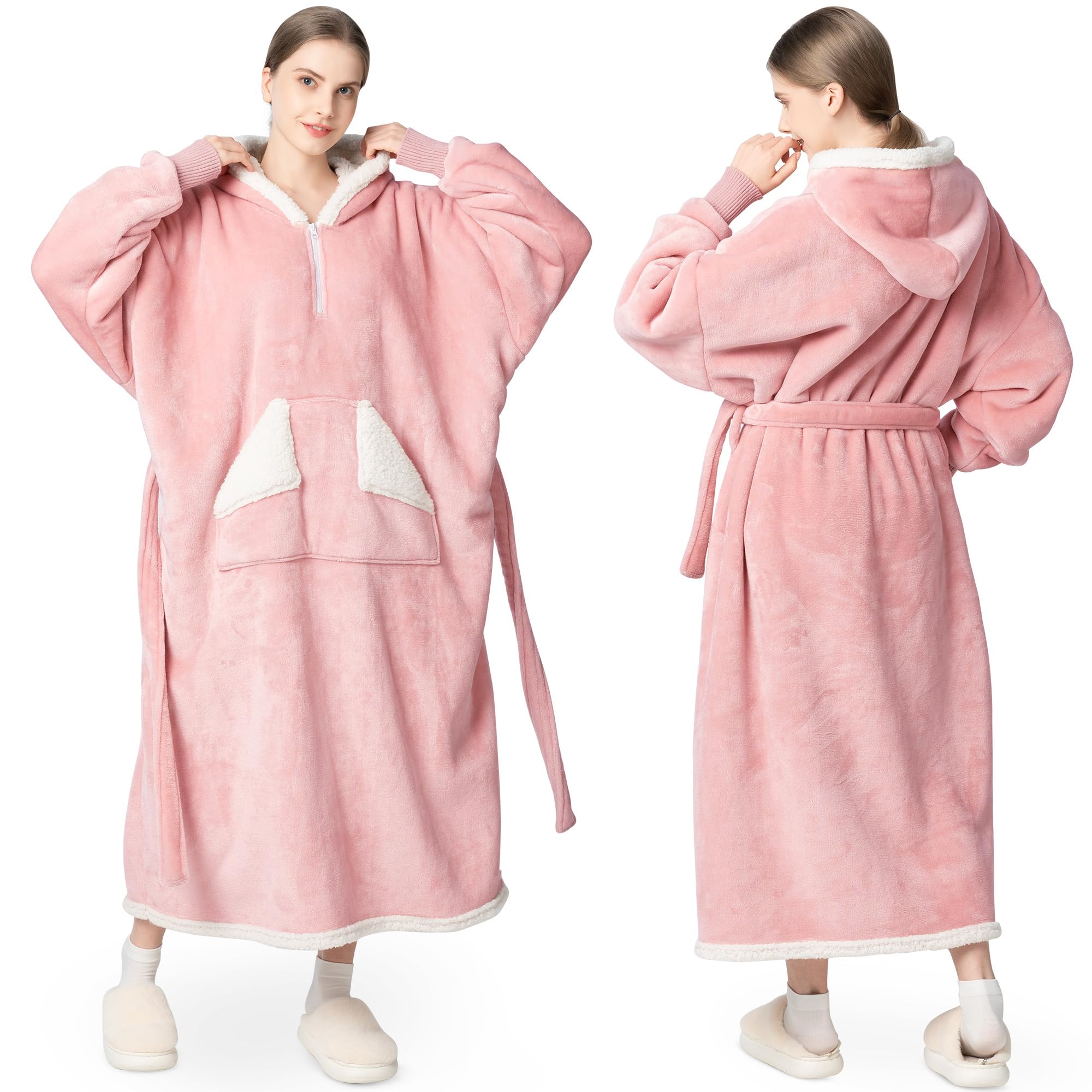 Touchat wearable blanket hoodie with long sherpa fleece for full-body warmth