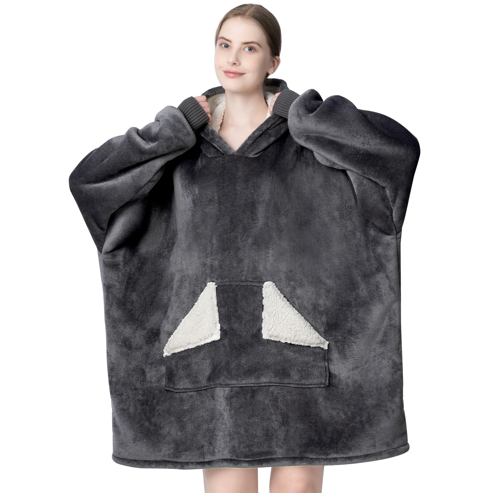 Touchat wearable blanket hoodie featuring sherpa fleece for soft, cozy warmth.