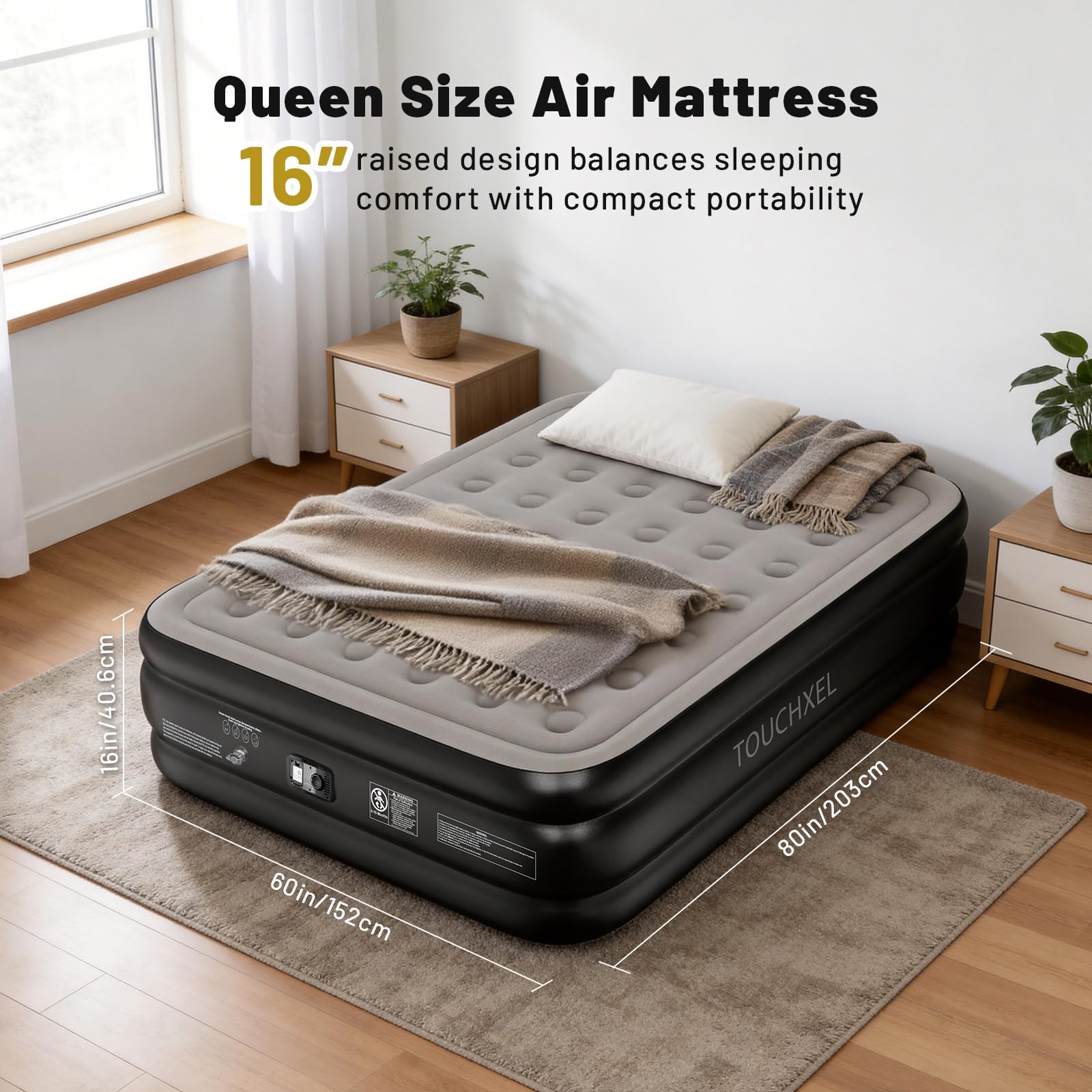 TOUCHXEL 16-inch elevated airbed provides real-bed feel and easy access.