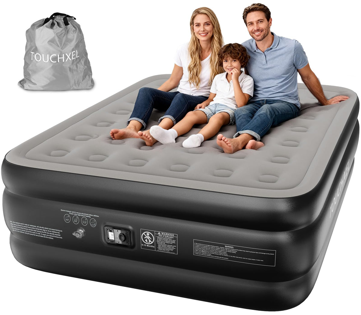 TOUCHXEL air mattress queen with built-in pump for quick, tool-free setup.