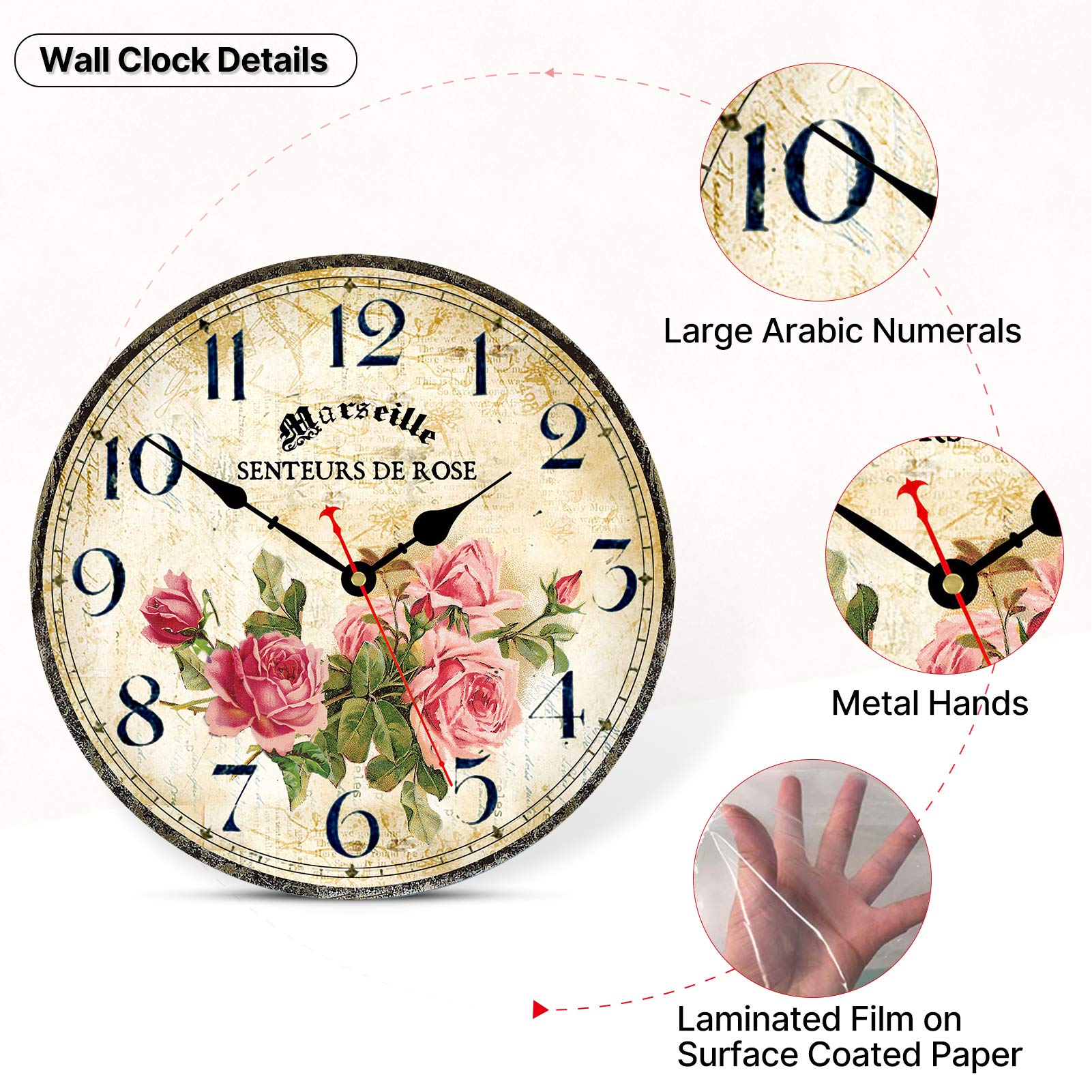 Toudorp Home Clock pink roses decor adds vintage charm to any room