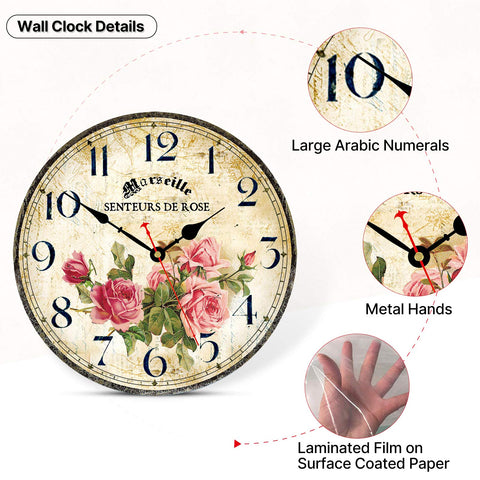 Toudorp Home Clock pink roses decor adds vintage charm to any room