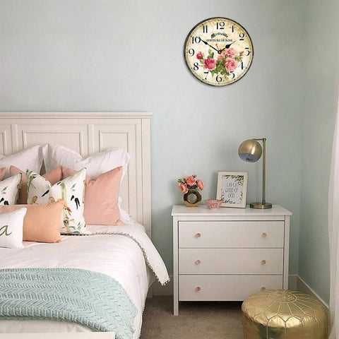 Toudorp Home Clock rose pattern close-up highlights charming decorative details