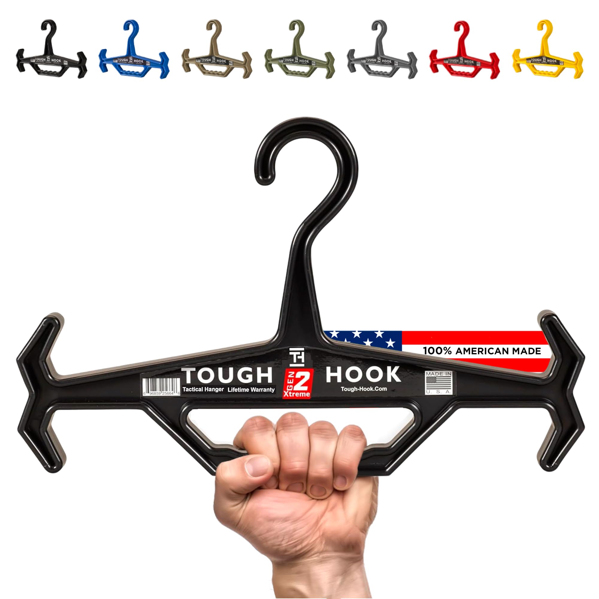 Tough Hook Original USA-made hanger shown with reliable construction for heavy gear.