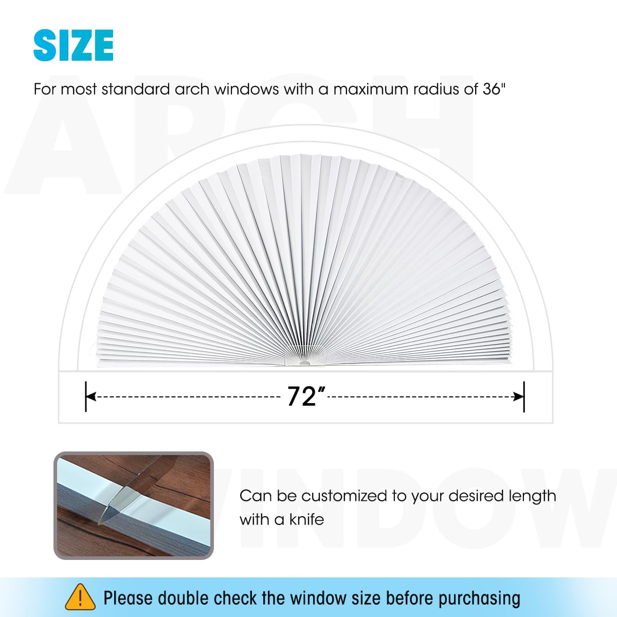 Touri easy-cut arch shade installs with tape for quick, tool-free fitting.