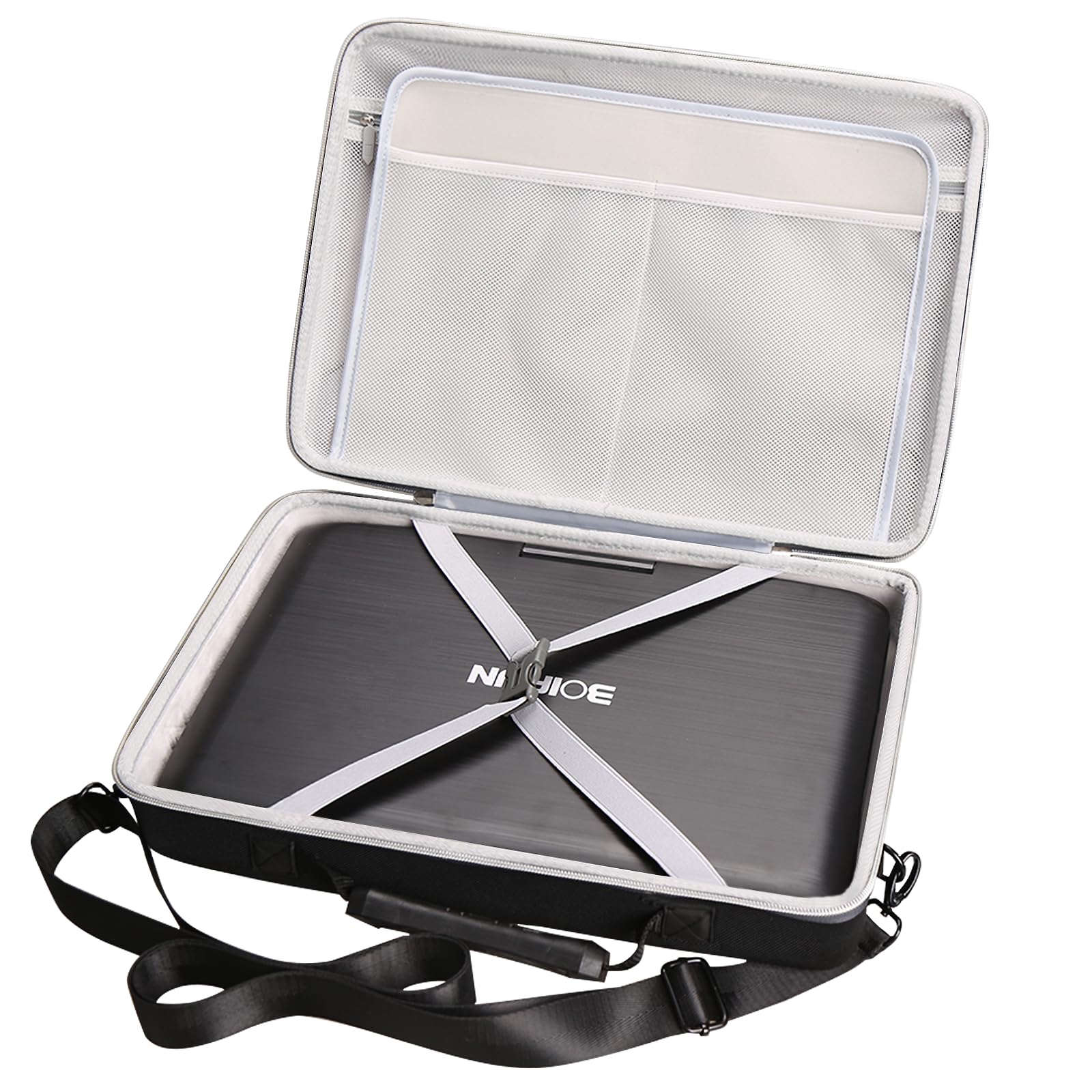 Tourmate exterior hard case protects a 17.5-inch DVD player during travel.