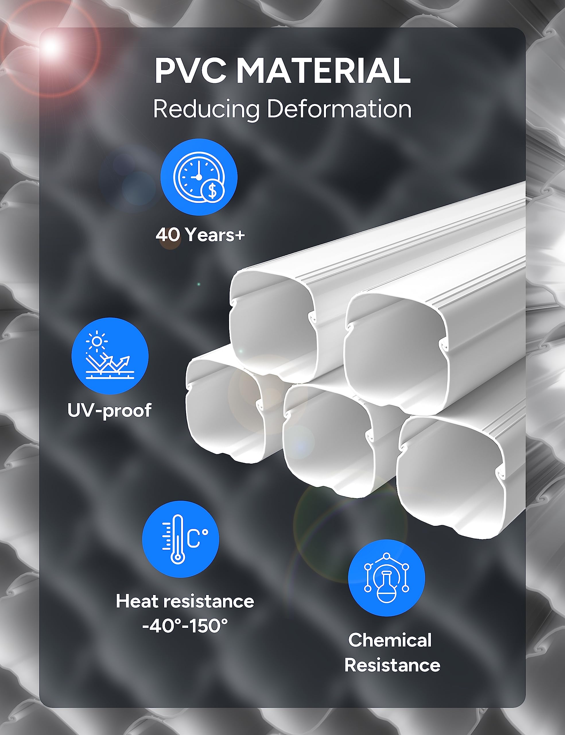 Toutgood line-set cover PVC durability resists cracking in sunlight over time.