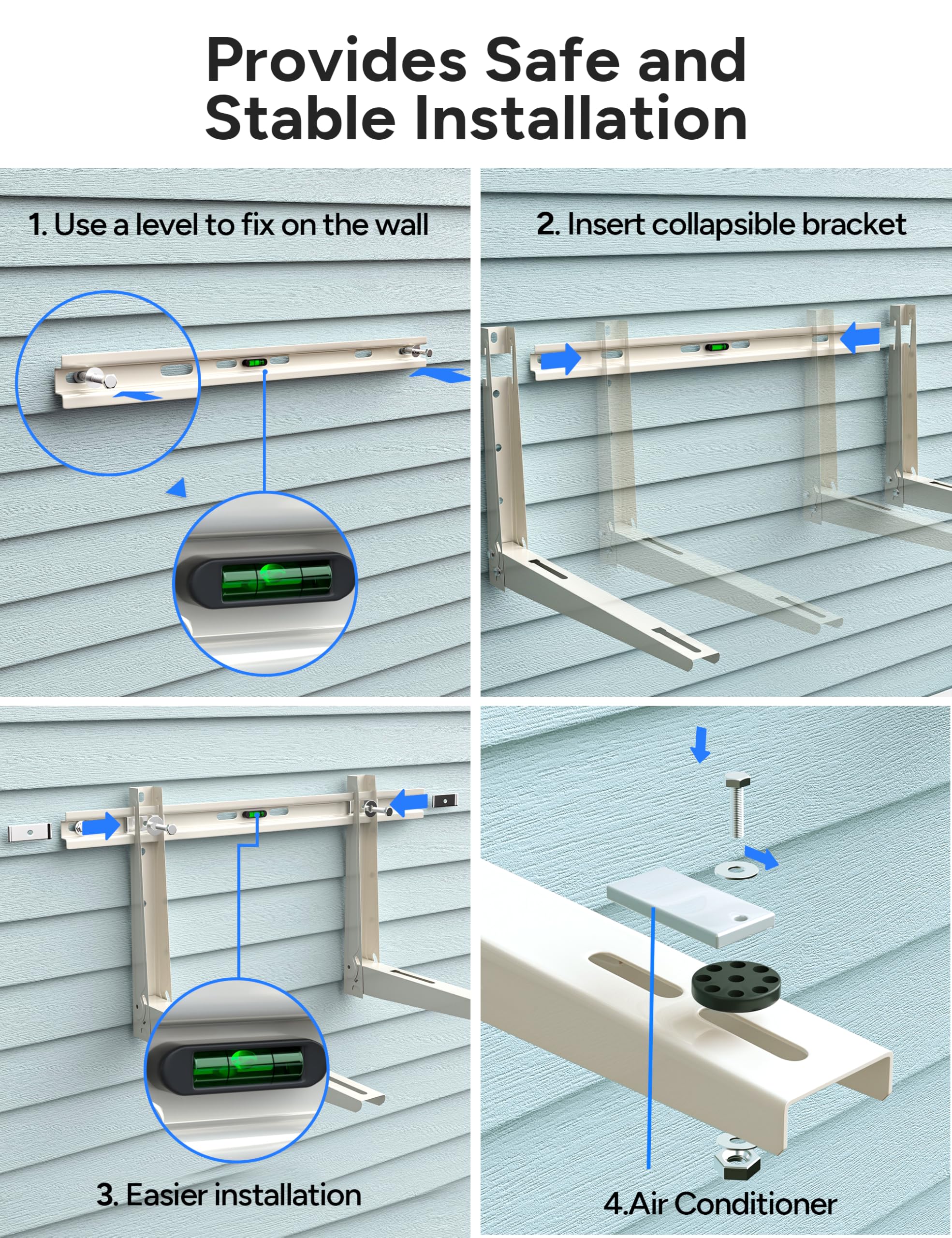 Toutgood bracket with corrosion-resistant galvanized steel keeps exterior units protected.