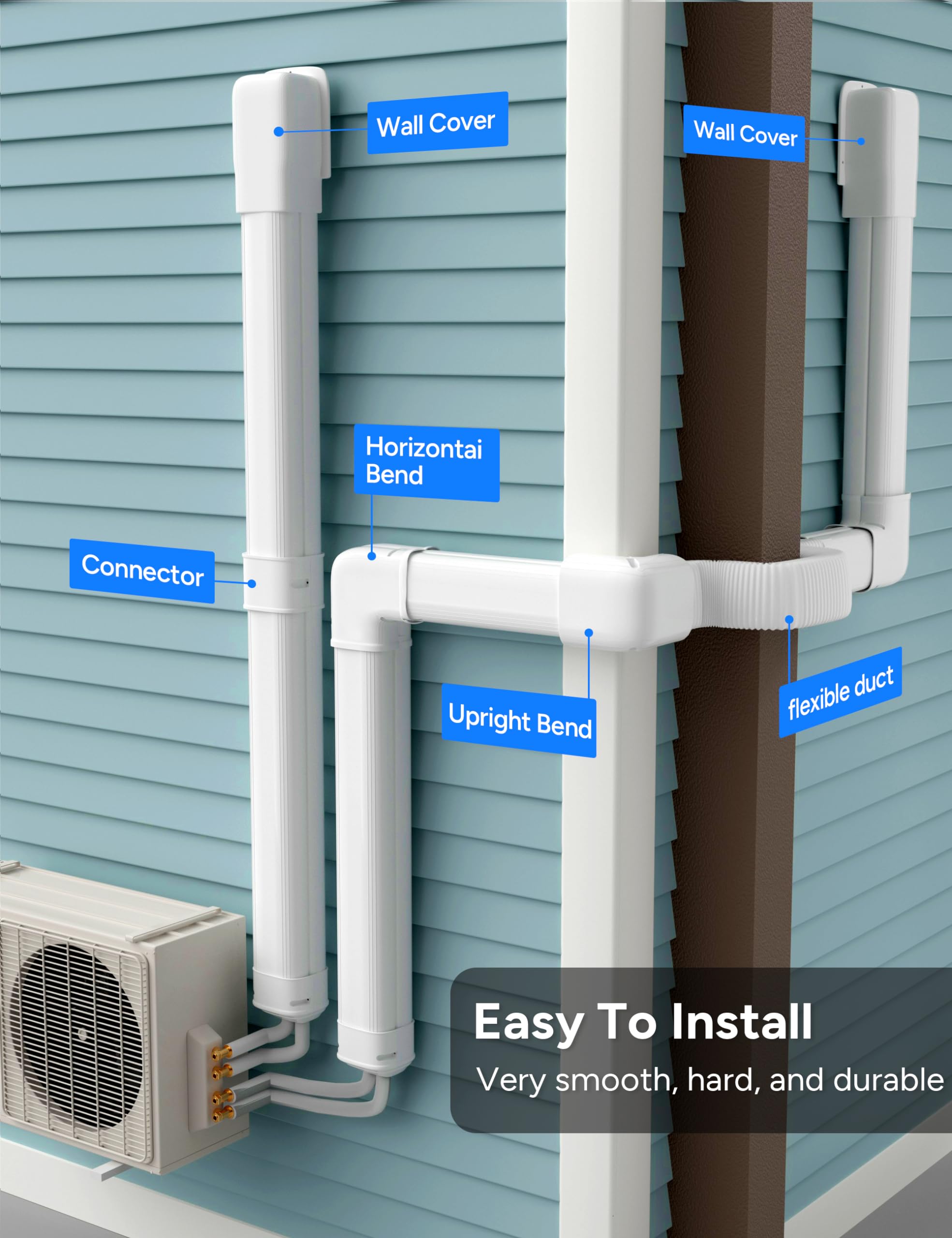 Toutgood line-set cover snaps on quickly for a clean exterior look.