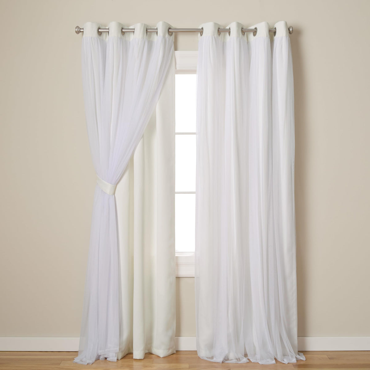 Town and Country Luxe Talia curtains close-up of the satin weave in vanilla.