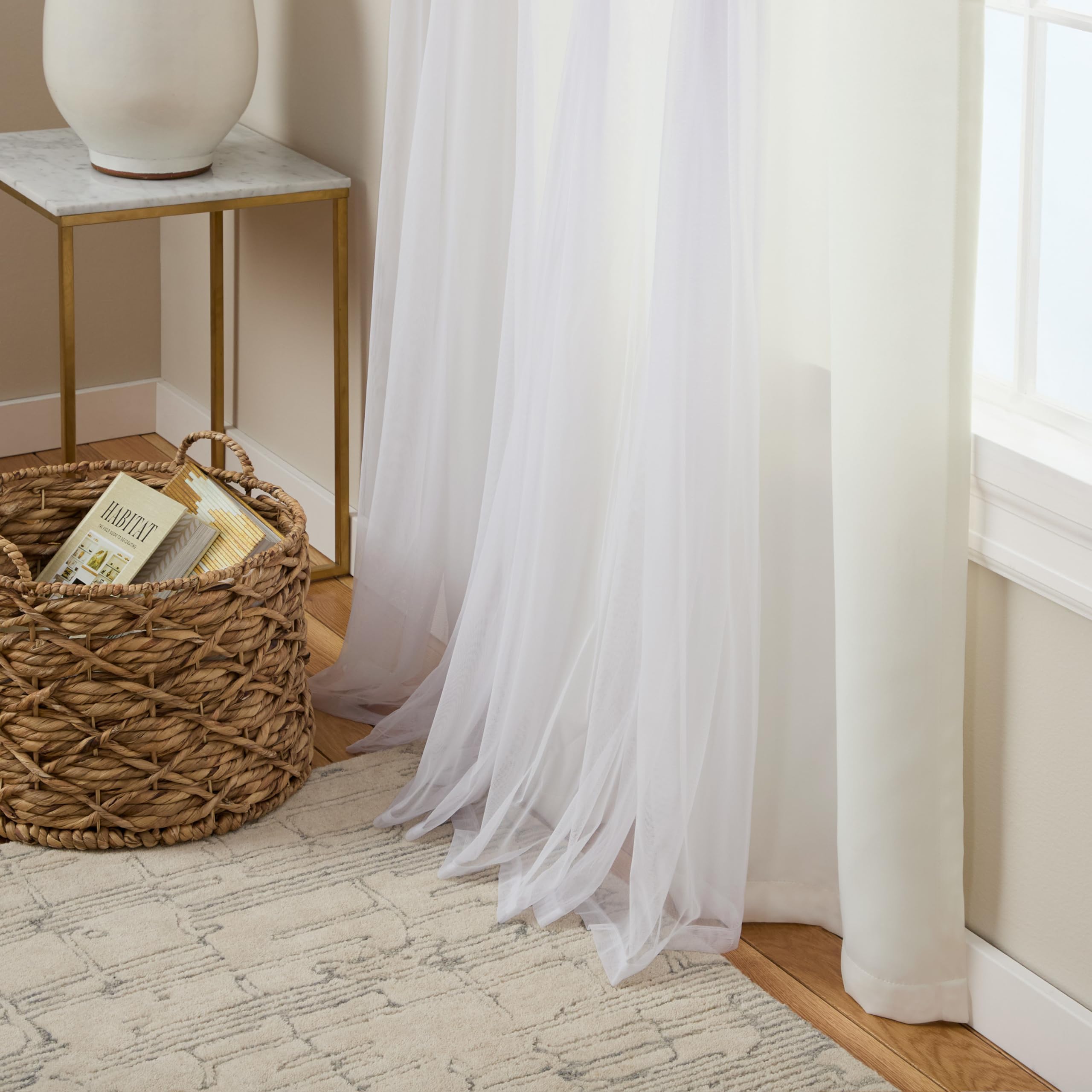 Town and Country Luxe Talia curtains packaging shows two-pack set in vanilla.