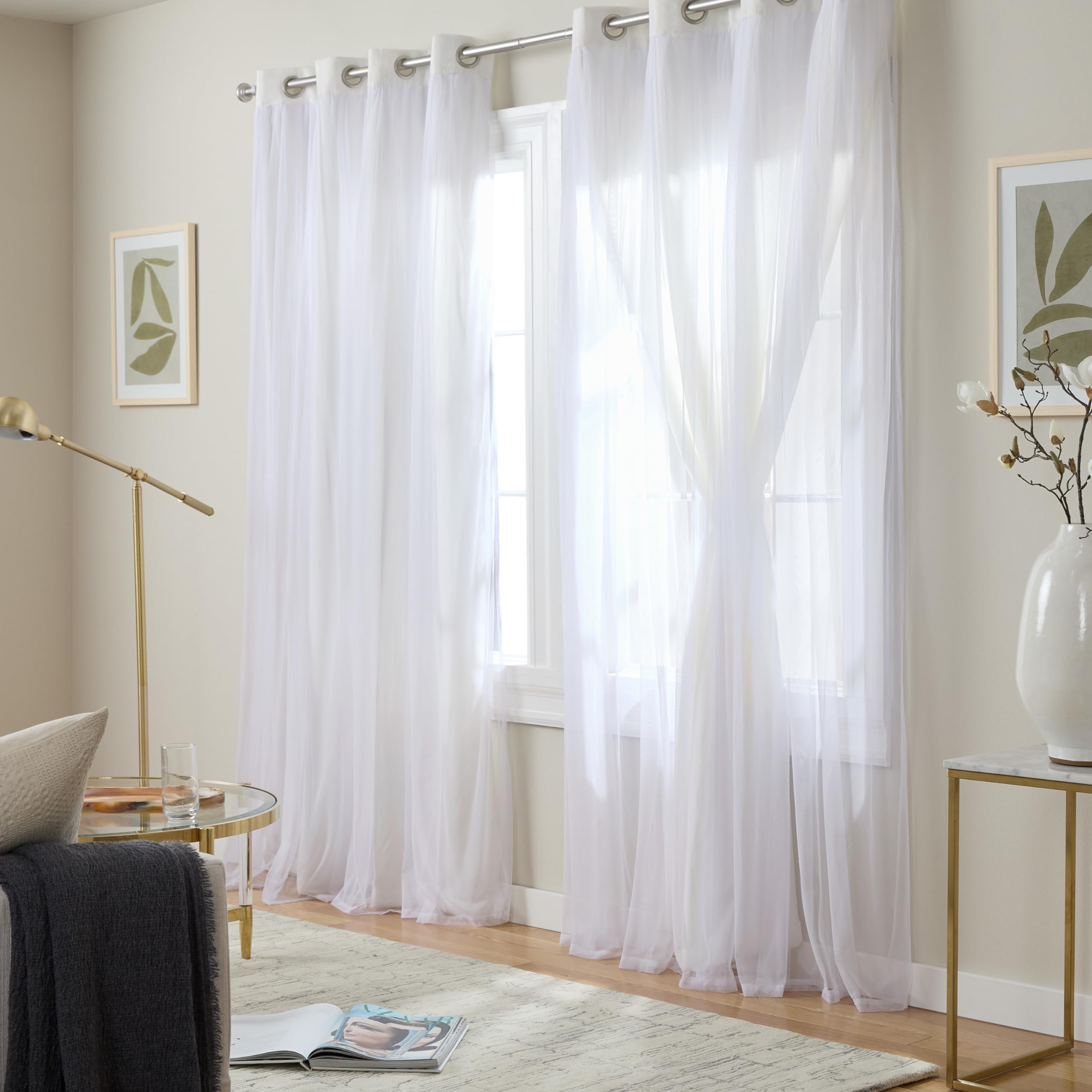 Talia sheer panel close-up showcases delicate weave and gentle daylight glow.